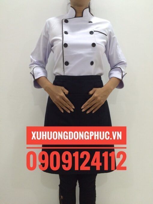 Áo bếp nữ tay dài kaki thun trắng viền nâu Xu Hướng Đồng Phục - Hotline 0909124112 IMG 20170724 090111 01