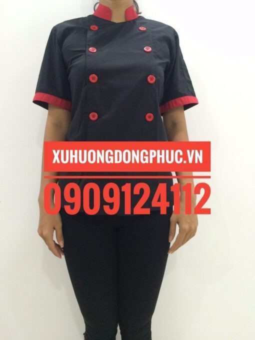 Áo bếp nữ đen phối đỏ kate silk mỏng 100% cotton Xu Hướng Đồng Phục - Hotline 0909124112 IMG 20180524 122944 01