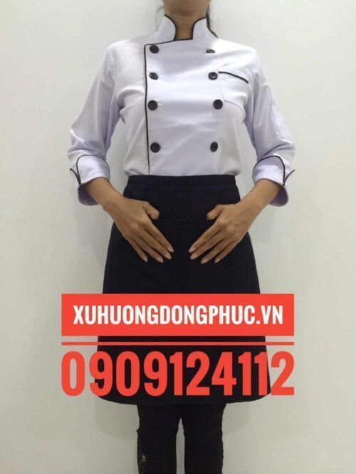 áo bếp trắng viền nâu kaki thun – xuhuongdongphuc.vn