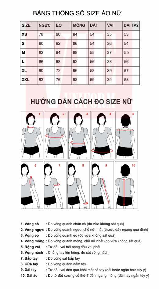 Bẳng chọn size nữ và cách đo